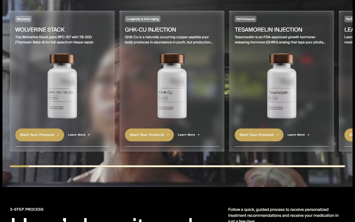The compounded catalog on a live partner storefront. Platform marks blurred.